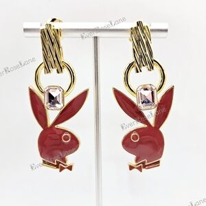 Oceanus x Playboy Bunny Earrings for Pierced Ears Pink Gold New Rare New